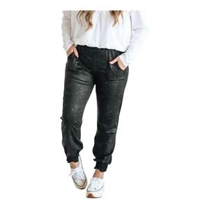 Moon Ryder Splatter Print Joggers Pants Pockets Black Women Size Large NWT